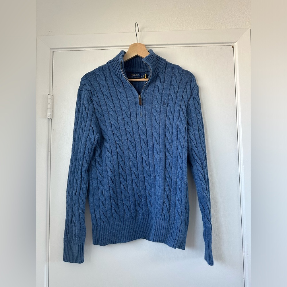 Polo Ralph Lauren Men’s Cable-knit Quarter Zip Business Casual Fall Sweater